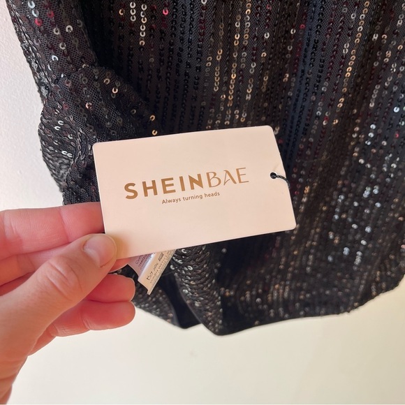 SHEIN BAE Sequin Mini Dress L Batwing Off the Shoulder Party Dress NWT Holiday - Picture 4 of 12